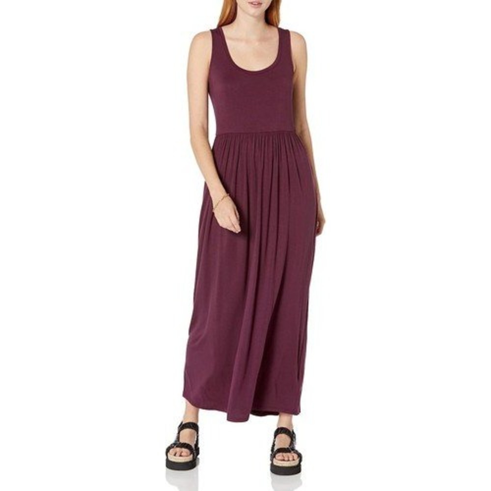 Amazon Essentials Womens XL Burgundy Tank Waisted Maxi Dress Stretch Viscose